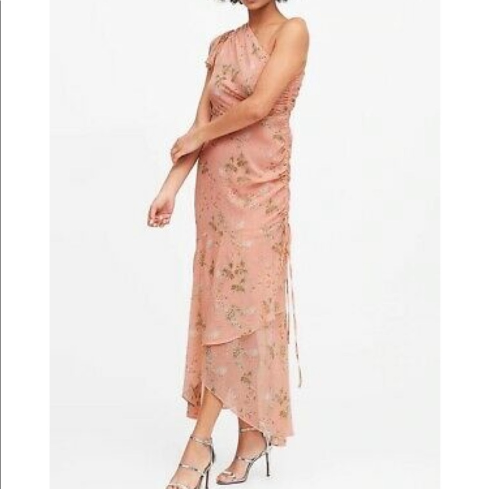 Feminine Summer Floral Ruched One-Shoulder Dress size 4 (Small)